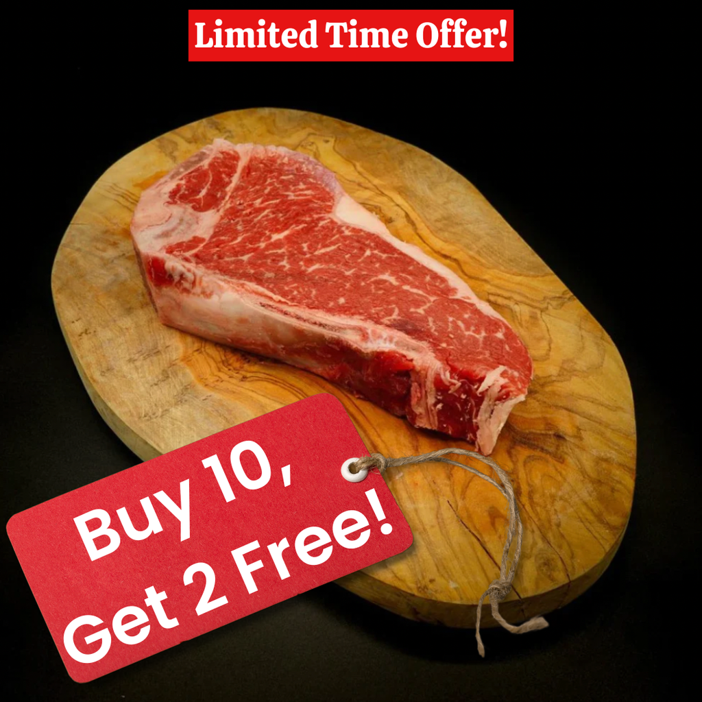 HIGH ROLLER TWELVE PACK SPECIAL: USDA Prime Dry Aged KC Strip Steak (Bone-In) 20 oz. - Buy 10, Get 2 Free - Online Only Special